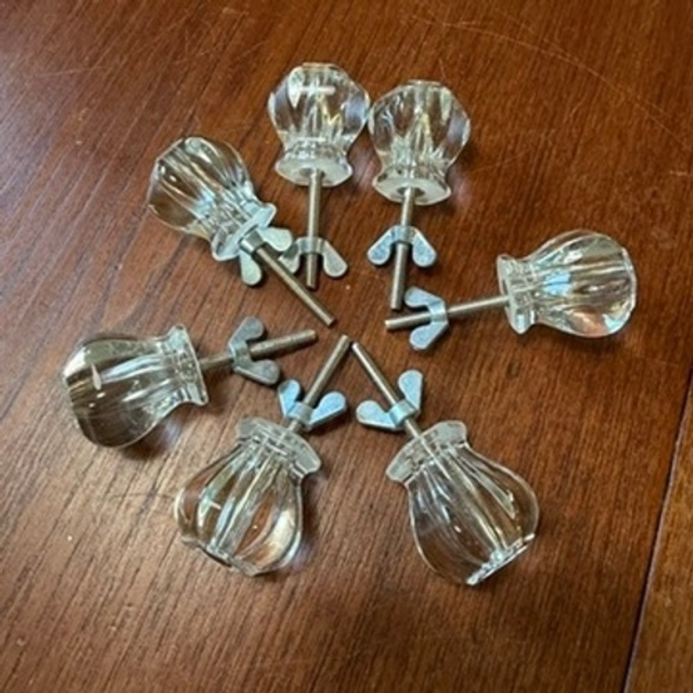 Clear Fluted Glass Melon Drawer Pulls Knobs Set of 7 Vintage Style Grannycore